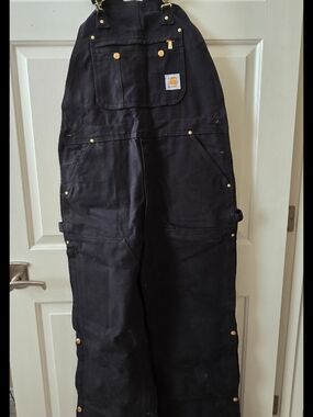 Carhartt Duck Zip to thigh Bib Overall unlined NWT black Size 36 x 34